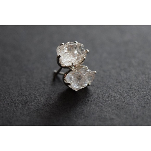 raw stone earrings, natural gemstone studs in sterling silver, crystal e… - Picture 2 of 5